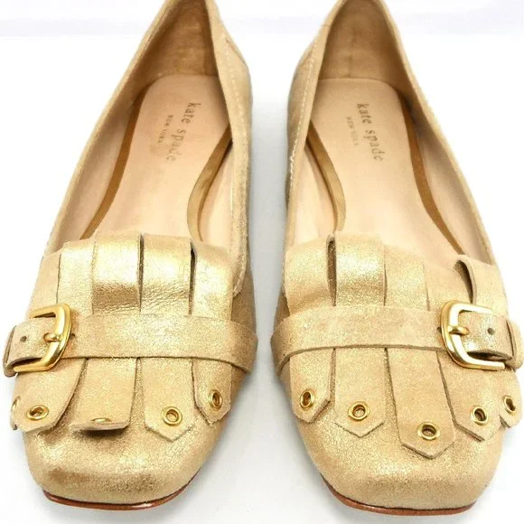 NIB $258 KATE SPADE NY GOLD FRINGED OXFORD BALLET FLATS SLIP ON FLAT LOAFERS - Picture 2 of 9